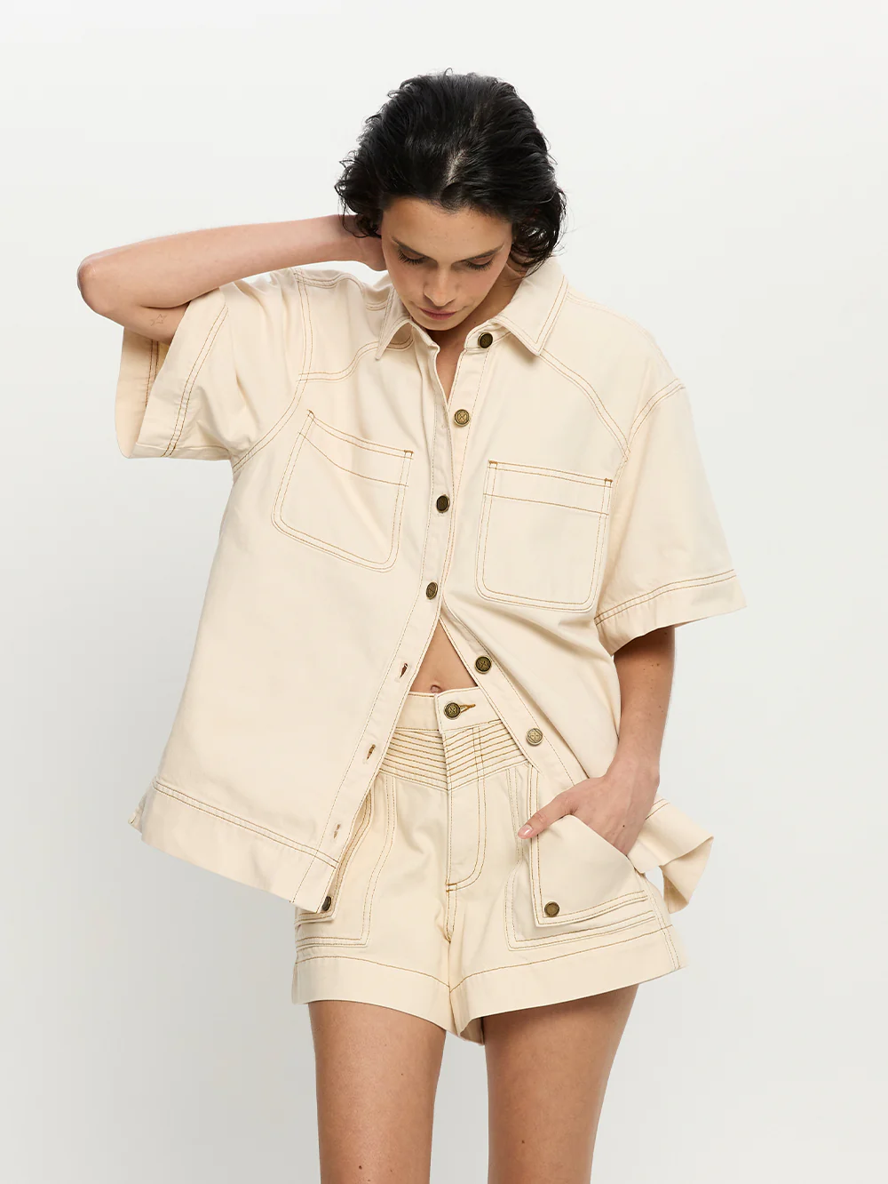Celene Denim Short - Cream - Image 5