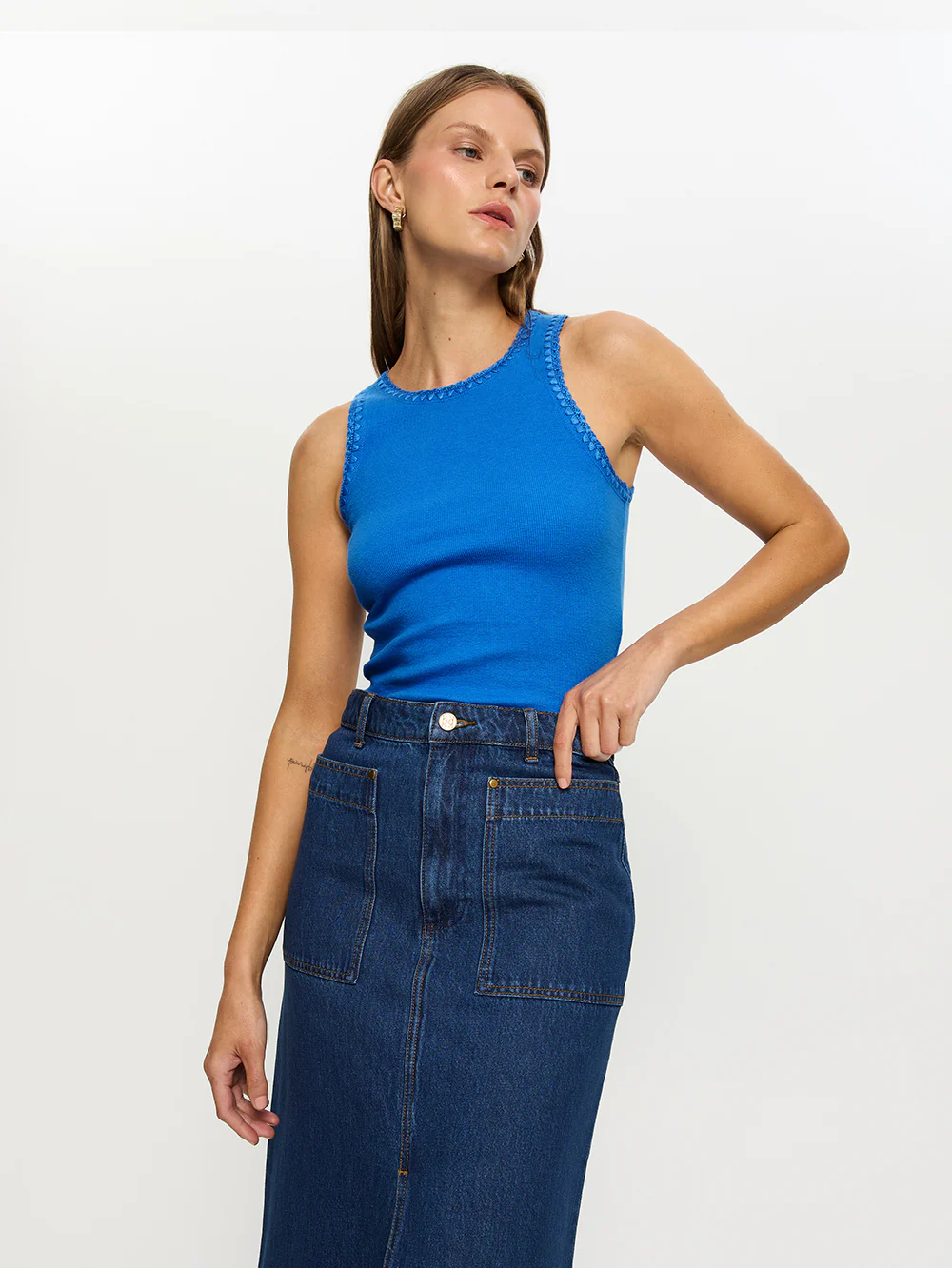 Tallulah Crochet Edge Tank - Cobalt